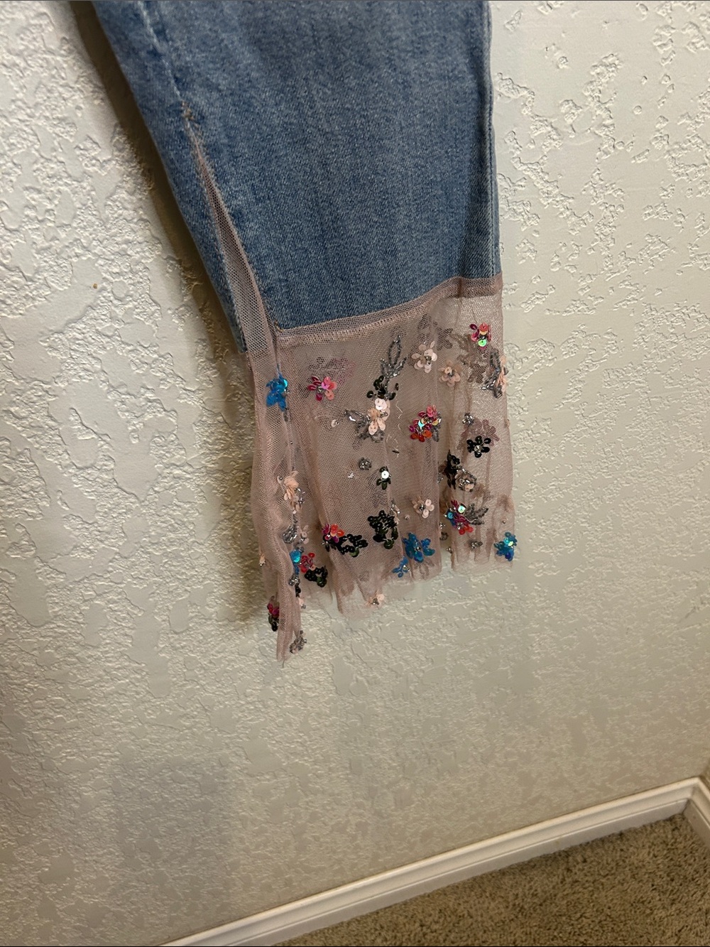 Pilcro and the Letterpress Light Wash Jeans with Embellished Tulle Cuffs - Picture 4 of 6